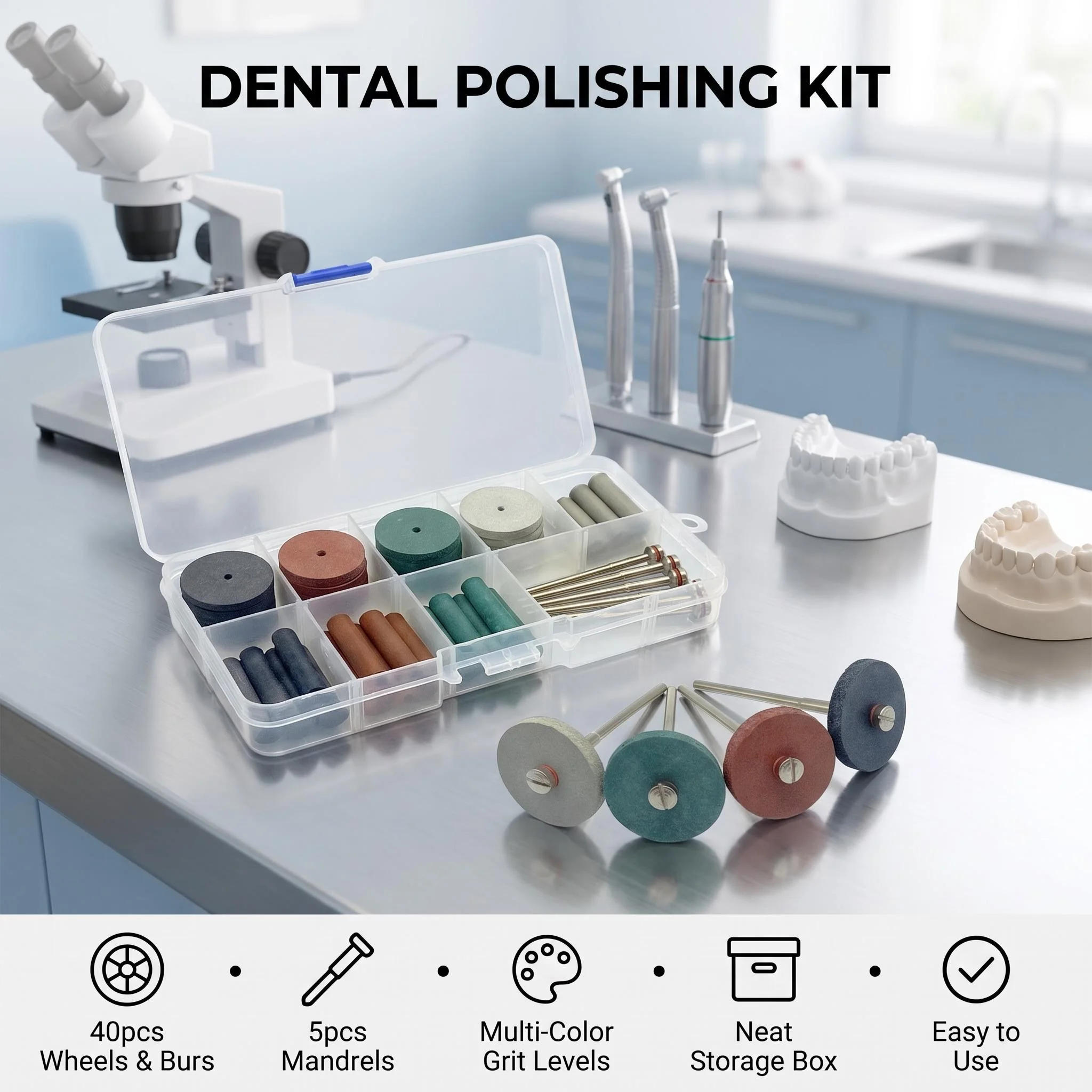 Dental Polishing Wheels Kit Lab Beauty Silicone Rubber Polishing Wheel 5 Mandrel Shank for Hand Pieces Rotary Tools
