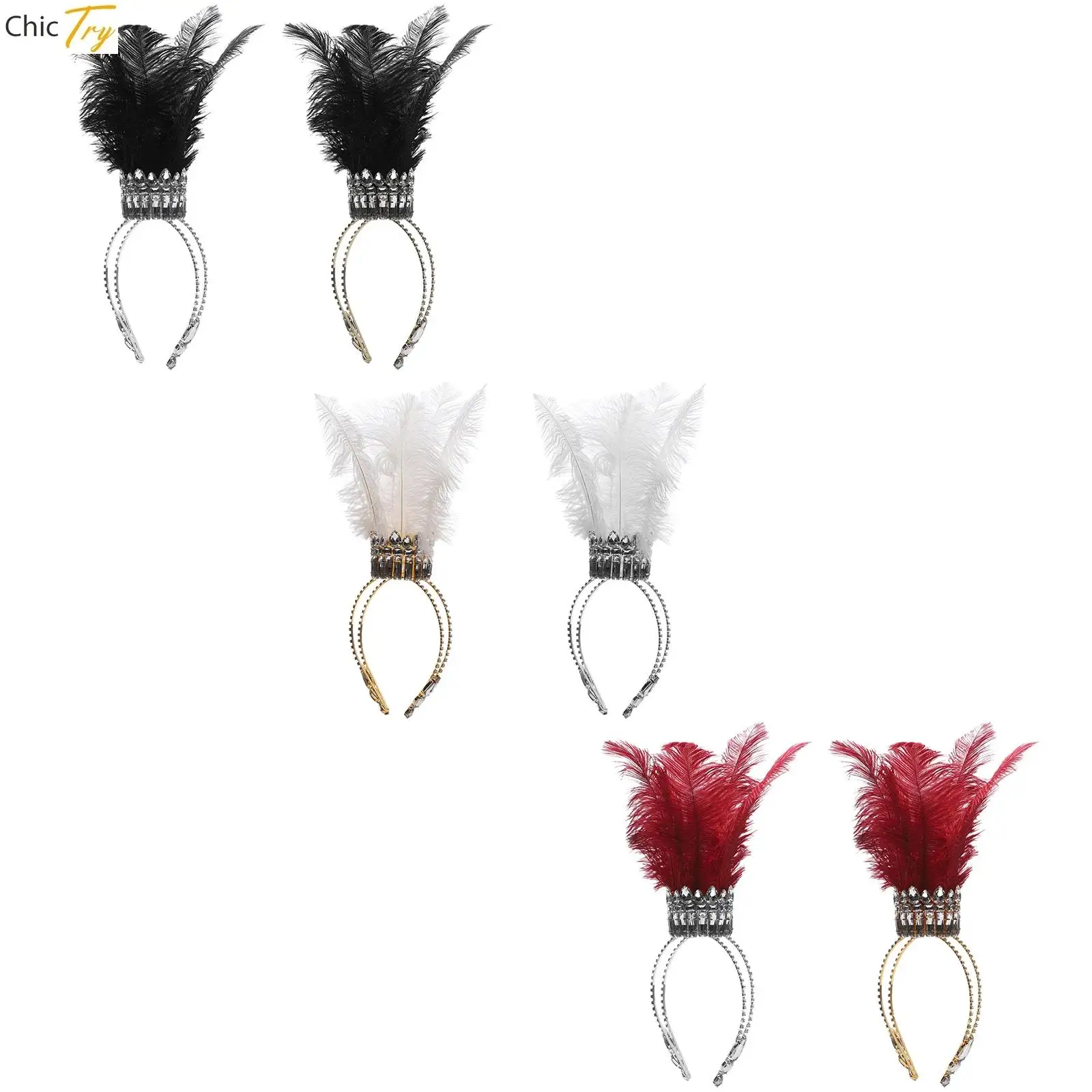 

Women Queen Gothic Headband Exquisite Feather Headpiece Elegant Hair Accessory Party Photography Headgear Crystal Jewelry Props