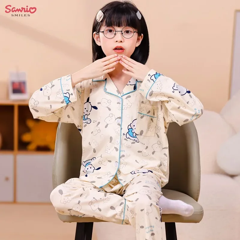 

Sanrio Hello Kitty Kuromi Children's Pajamas Pochacco Cinnamoroll Long Sleeved Kid Cartoon Anime Loungewear Girl Boy Mother Kids