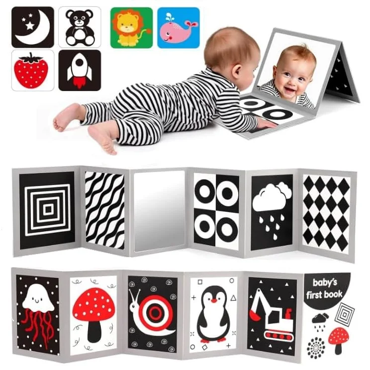 

Black and White Baby Book High Contrast Cards Tummy Time Mirror for Infants Montessori Development Craw Activity Sensory Toy