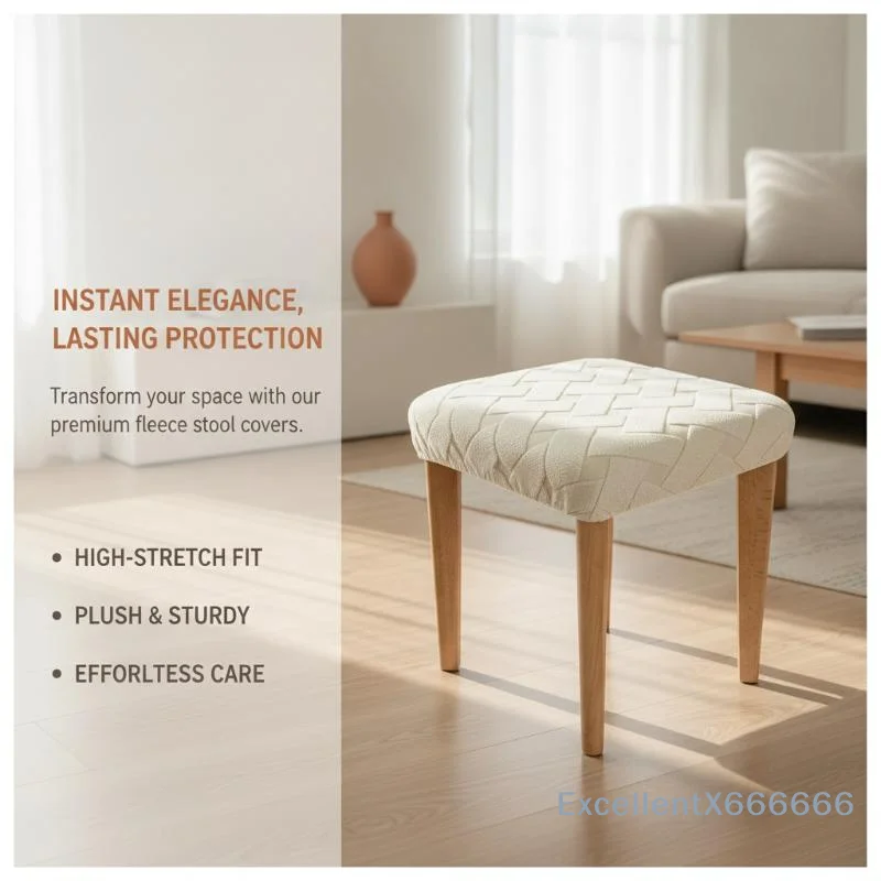 Stretch Plush Square Stool Cover Embossed Flower Pattern Washable Dustproof for Home Office Living Room Decor
