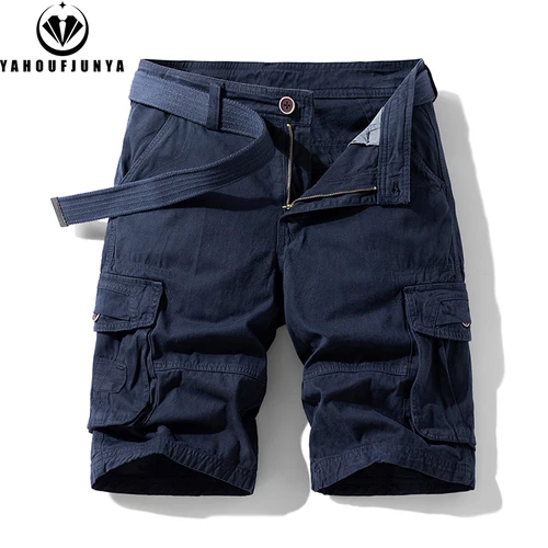 Imagen 2 del producto Nuevos hombres verano ocio al aire libre botones estilo Cargo pantalones cortos hombres sólido recto algodón cómodo diseño de moda pantalones cortos hombre