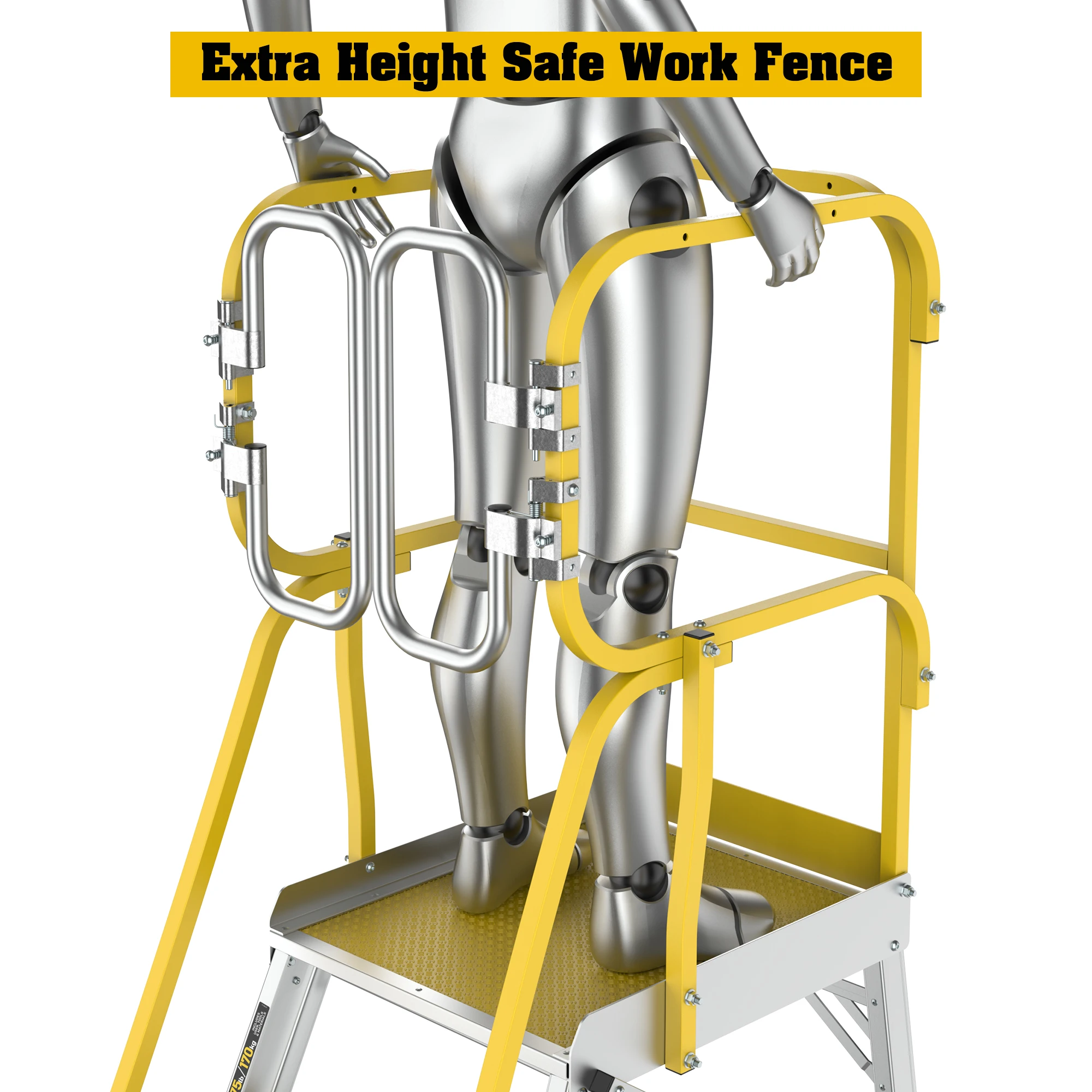 سلم منصة دوارة من الألومنيوم مع منصة عمل متنقلة غير قابلة للانزلاق بسعة 170 كجم للاستخدام في المستودعات #3