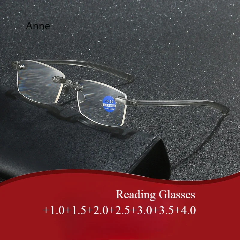 Flexible TR90 Women Reading Glasses Frameless Men Magnifier Blue Presbyopic Eyewear +1.0 +4.0 Eyeglasses Óculos Очки 안경