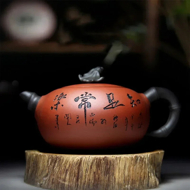 Yixing genuine purple clay pot Pure handmade raw ore purple sand teapot Contentment Changle Blessing Pot Kung Fu Tea SetSupplies