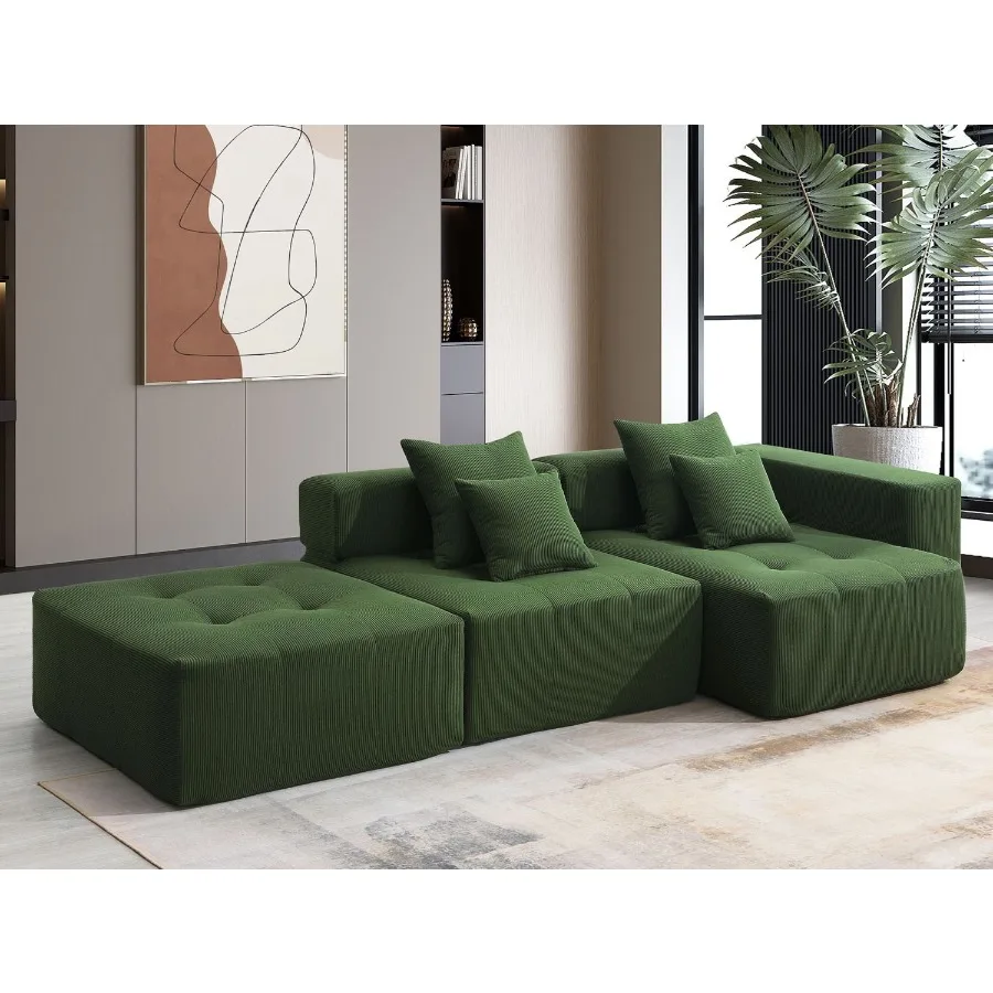 

105.5''L Shaped Modular Sectional Sofa Wide and Deep Seat Minimalist Wrinkleresistant Corduroy Couch Full Compressed Cloud Couc
