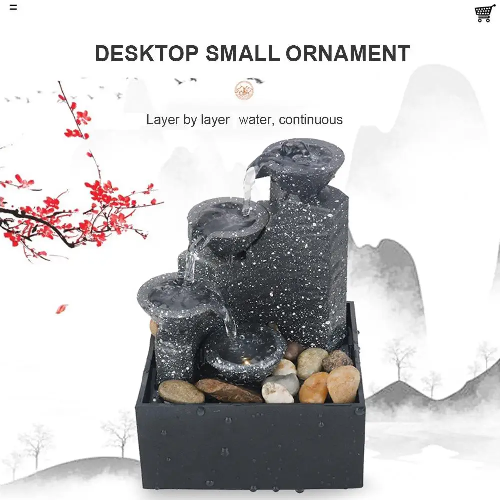 Tabletop Waterfall Decoration Relaxation Meditation Desktop Fountain With Light Office Decorative Creative Water Ornamen