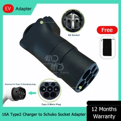 Type 2 Male Schuko 16A Adapter Mennekes Type 2 EV Charger to European Domestic Socket for Electric Scooters E-Bikes