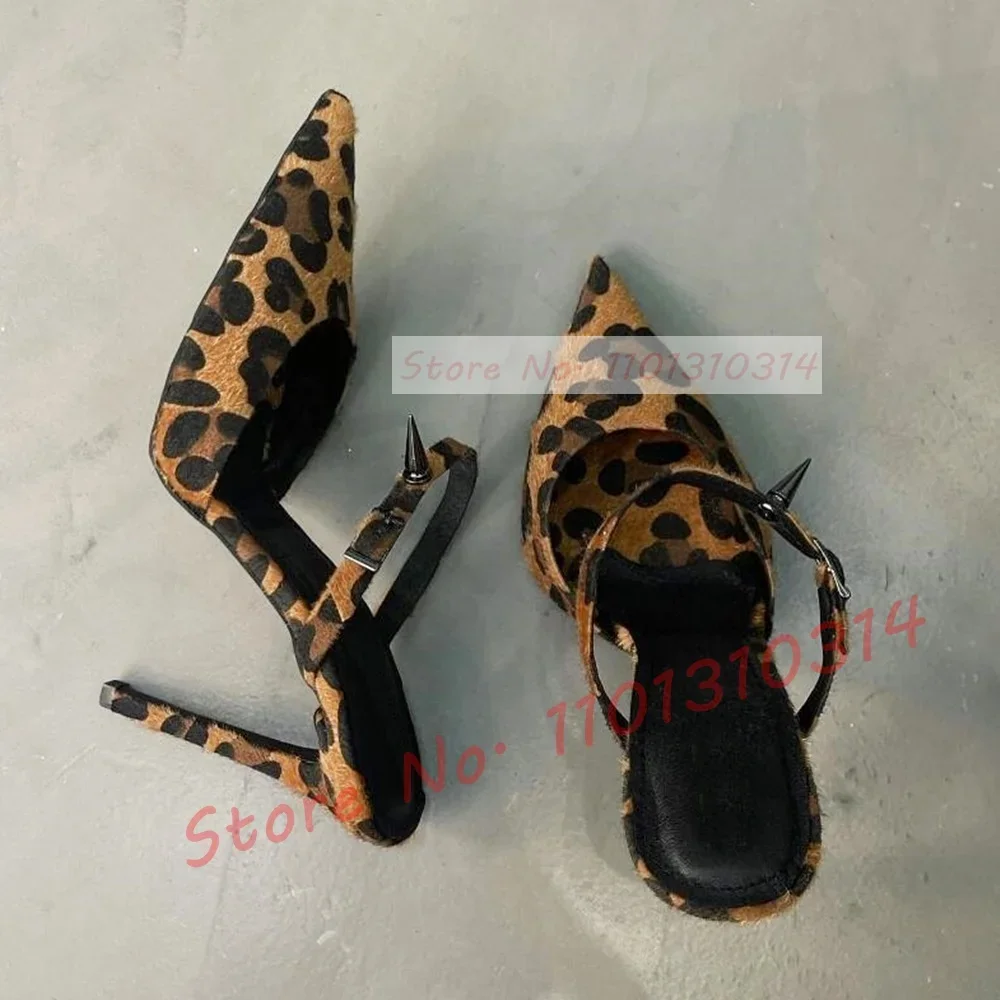 

Женские мюли с леопардовым принтом, украшение с заклепками, сексуальные тапочки с ремешком спереди, модная нарядная обувь с пряжкой, коричневого цвета