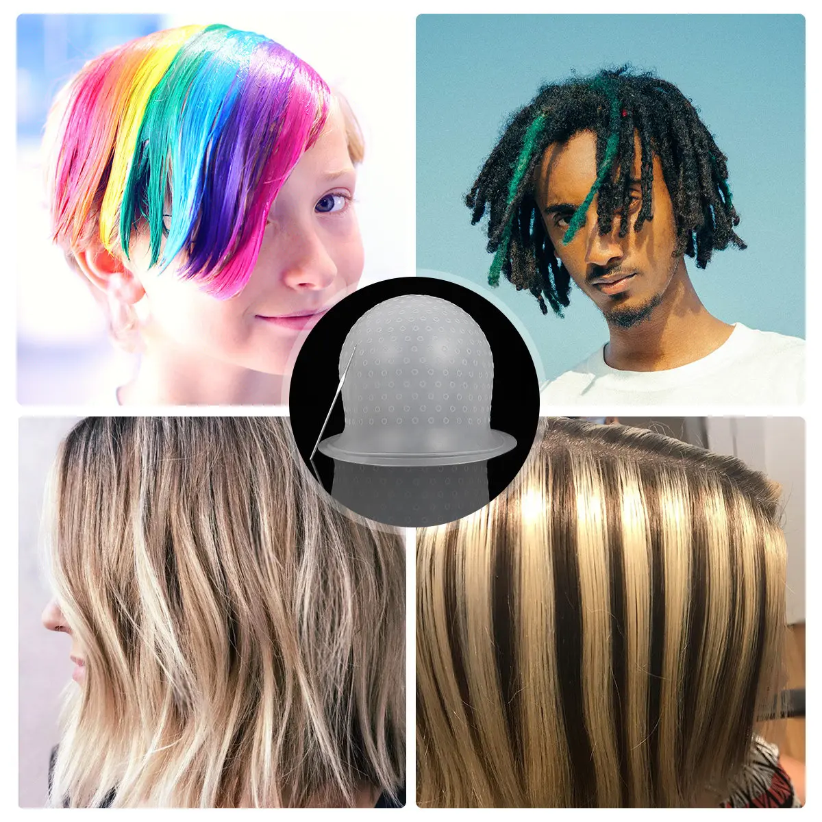 

Frcolor Salon Dye Silicone with Hook Hair Salon Color Coloring Highlighting Reusable Set Frosting Tipping Dyeing (Wh
