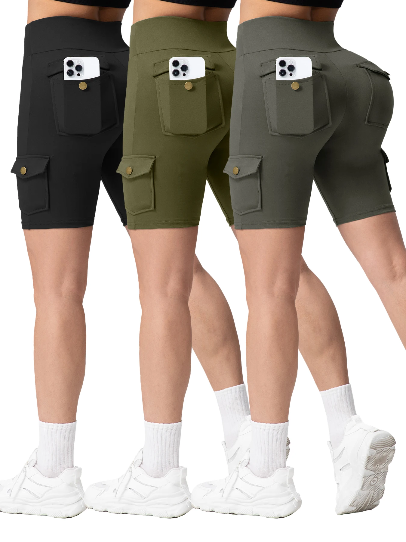Shorts pour femmes avec poches utilitaires, collants de Fitness de couleur unie, pour Jogging en plein air, vêtements de sport élastiques respirants