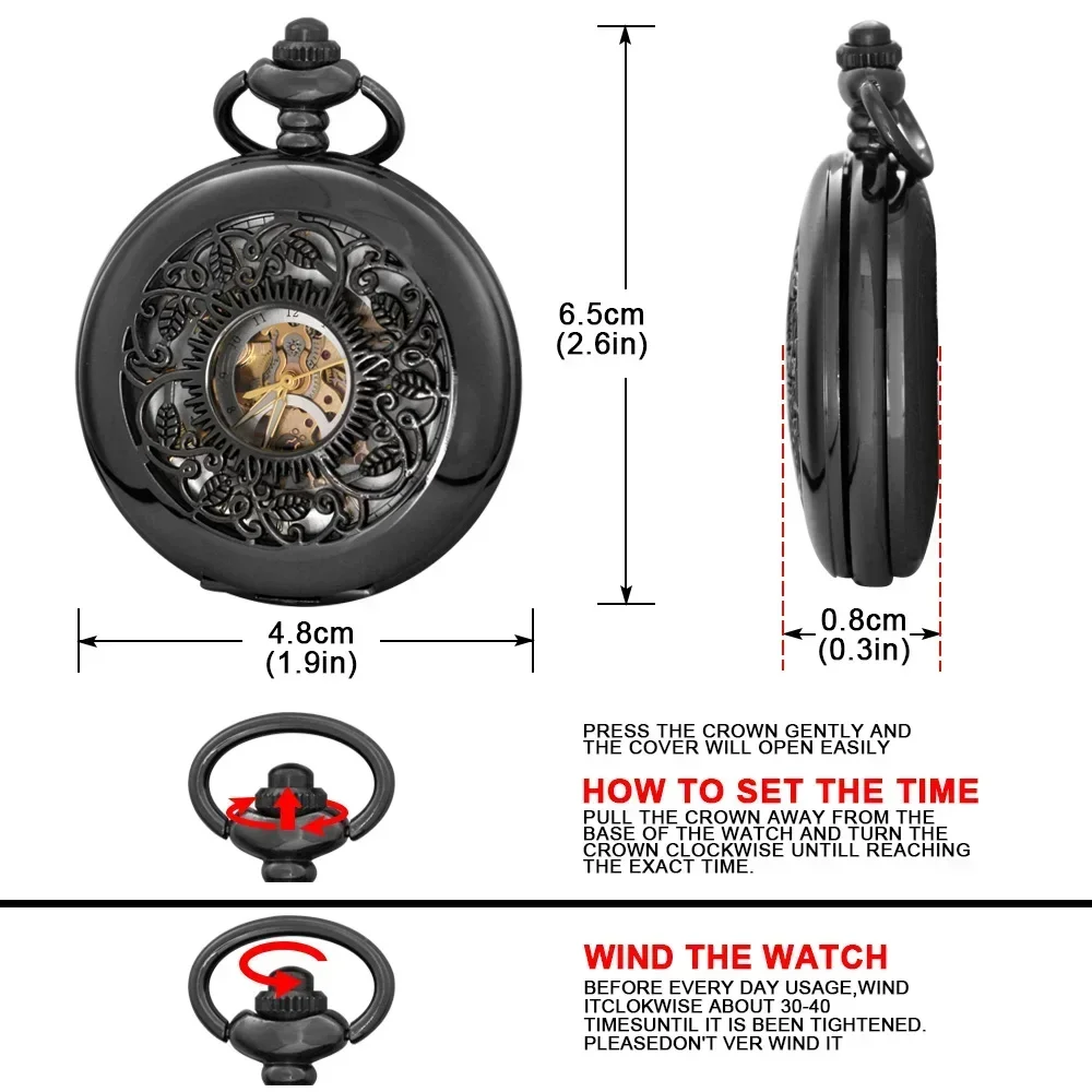 Vintage luksusowy czarny metalowy mechaniczny zegarek kieszonkowy mężczyźni kobiety FOB ręcznie nakręcany podwójny myśliwiec cyfry rzymskie zegarki kieszonkowe