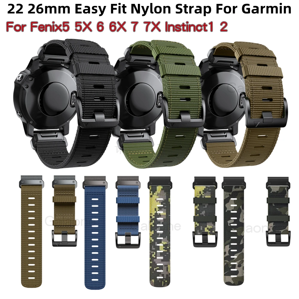 

22 26mm Garmin Camo Nylon Strap For Fenix5X Plus /6X/6XPro/7X Quick Release Watch Band For Fenix5 6 7 Easy Fit Instinct Bracelet