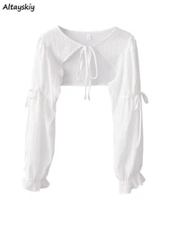 Drawstring Summer Blouses for Women Long Sleeve Pure Elegant New Arrival Korean Style Casual Sweet Tops Mujer Females Stylish