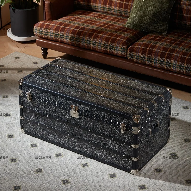 Internet celebrity retro leather case black presbyopia coffee table custom tower box table living room creative luggage hard box