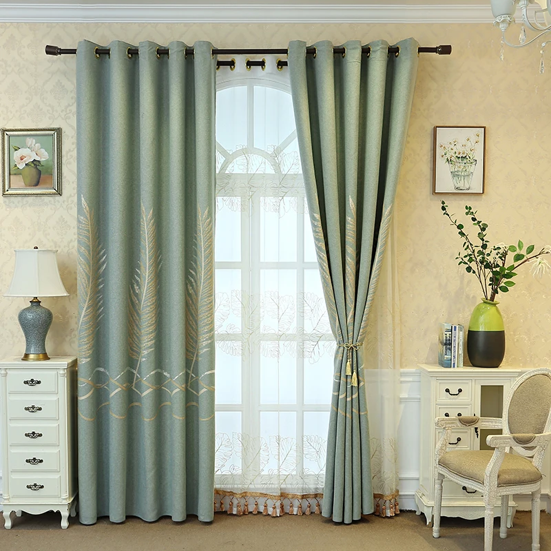 

Nordic simple living room atmosphere finished curtain bedroom shading thickened cotton and linen light luxury jacquard curtain