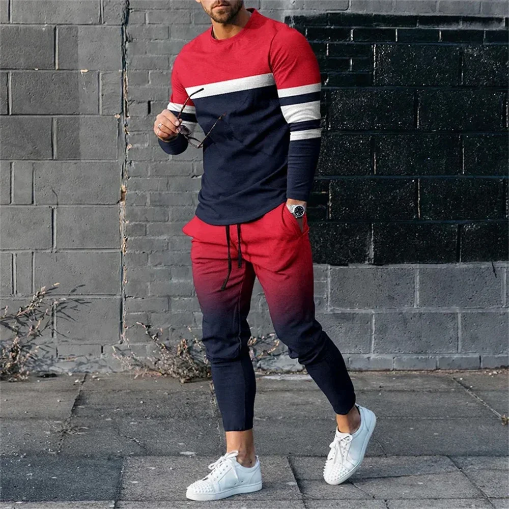 

2024 Autumn Tracksuit Long Sleeve T Shirt+sweatpants Suit Men Streetwear Vintage Sweatshirt Oversized Men Clothing 2 Piece Sets