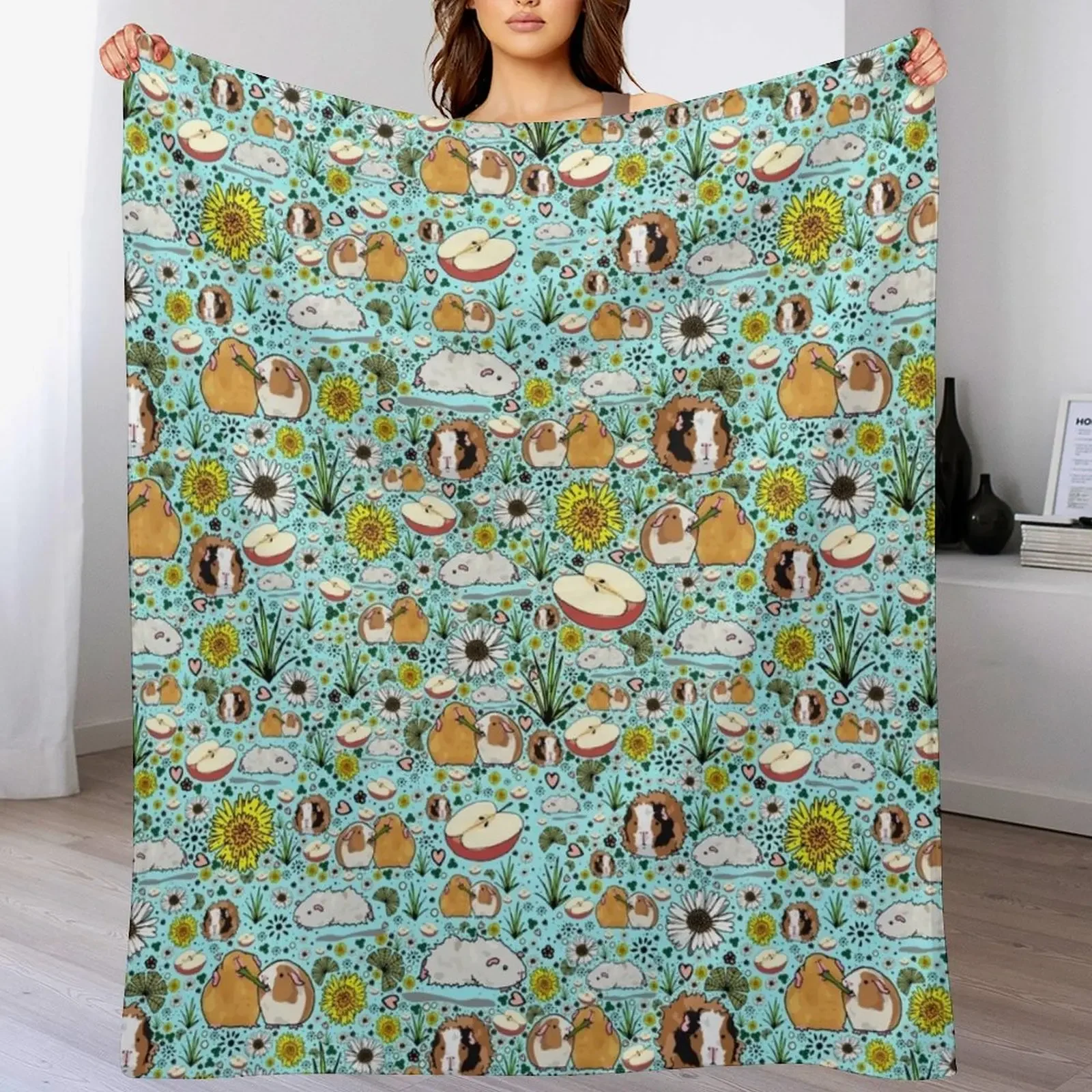 

Guinea Pigs in Blue Throw Blanket Fuzzy Plush Throw Blanket for Sofa Chair