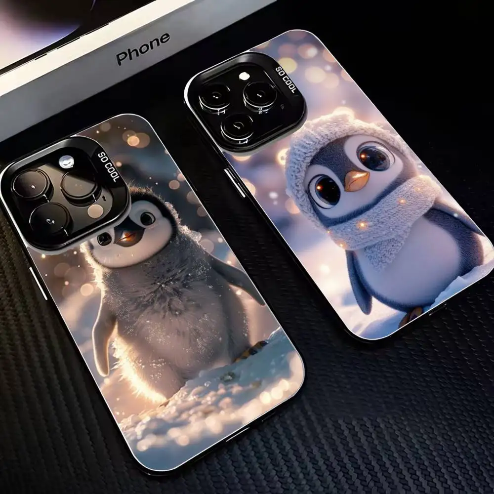 

Чехол для телефона PENGUIN SNOW LIGHT с рисунком для iPhone 17,16,15,14,13,12,11 Plus, Pro Max, черный матовый противоударный чехол