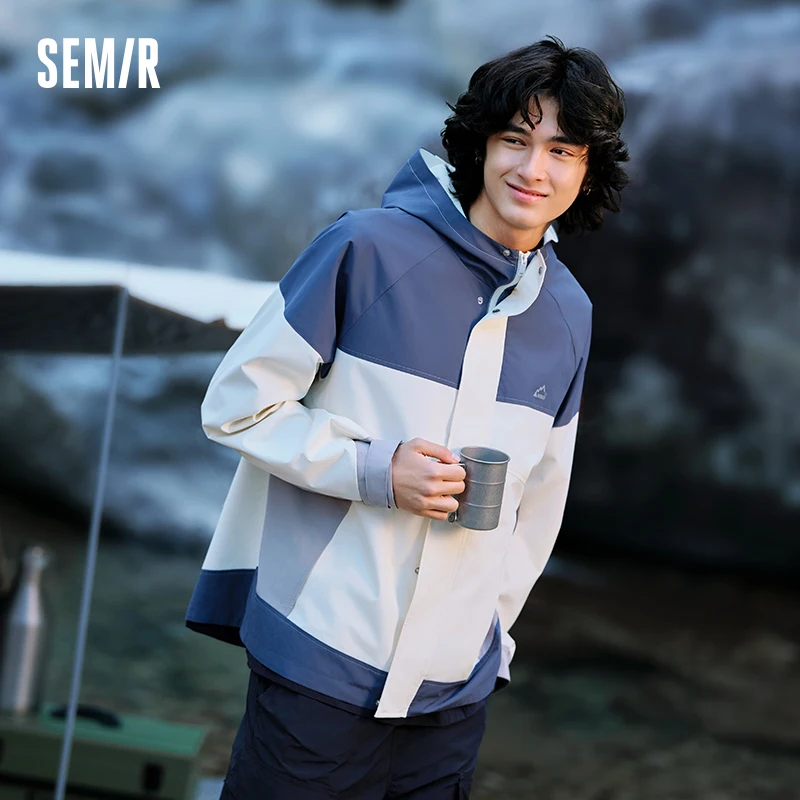 Semir Jacket Men 2024 Spring New Loose Fashion Contrasting Color Three-Proof Jacket Mountain Style Outdoor Style Hooded Top