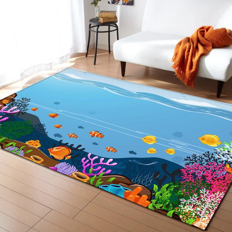 Jellyfish Parlor Bedroom Rug Sea World Turtle Fish 3D Carpet Living Room Area Rug Bath Kitchen Floor Mat Entrance Doormat