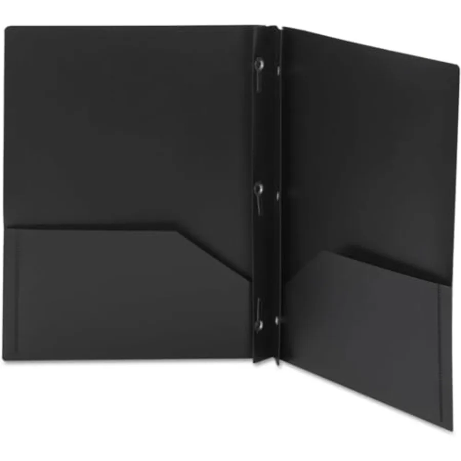 

Poly Two-Pocket Folder, Three-Hole Punch Prong Fasteners, Letter Size, Black, 3 per Pack 87725