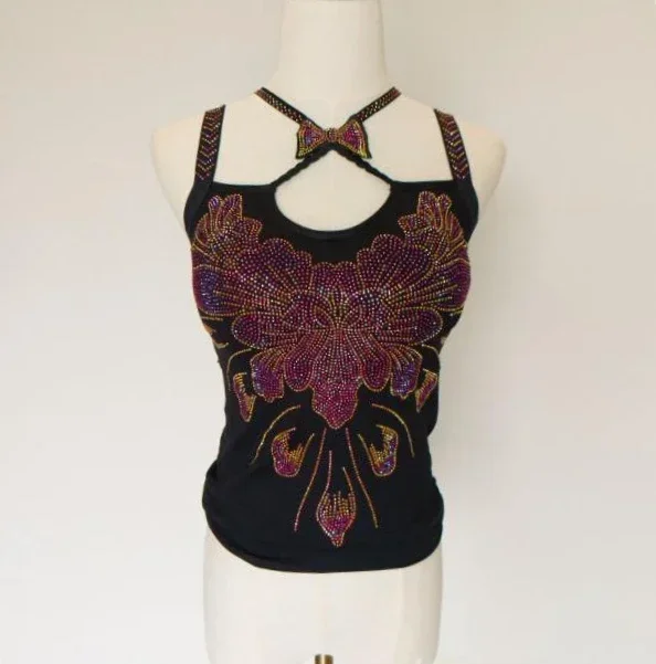 sexy women halter camis femme rhinestones tanks top women padded cute tops