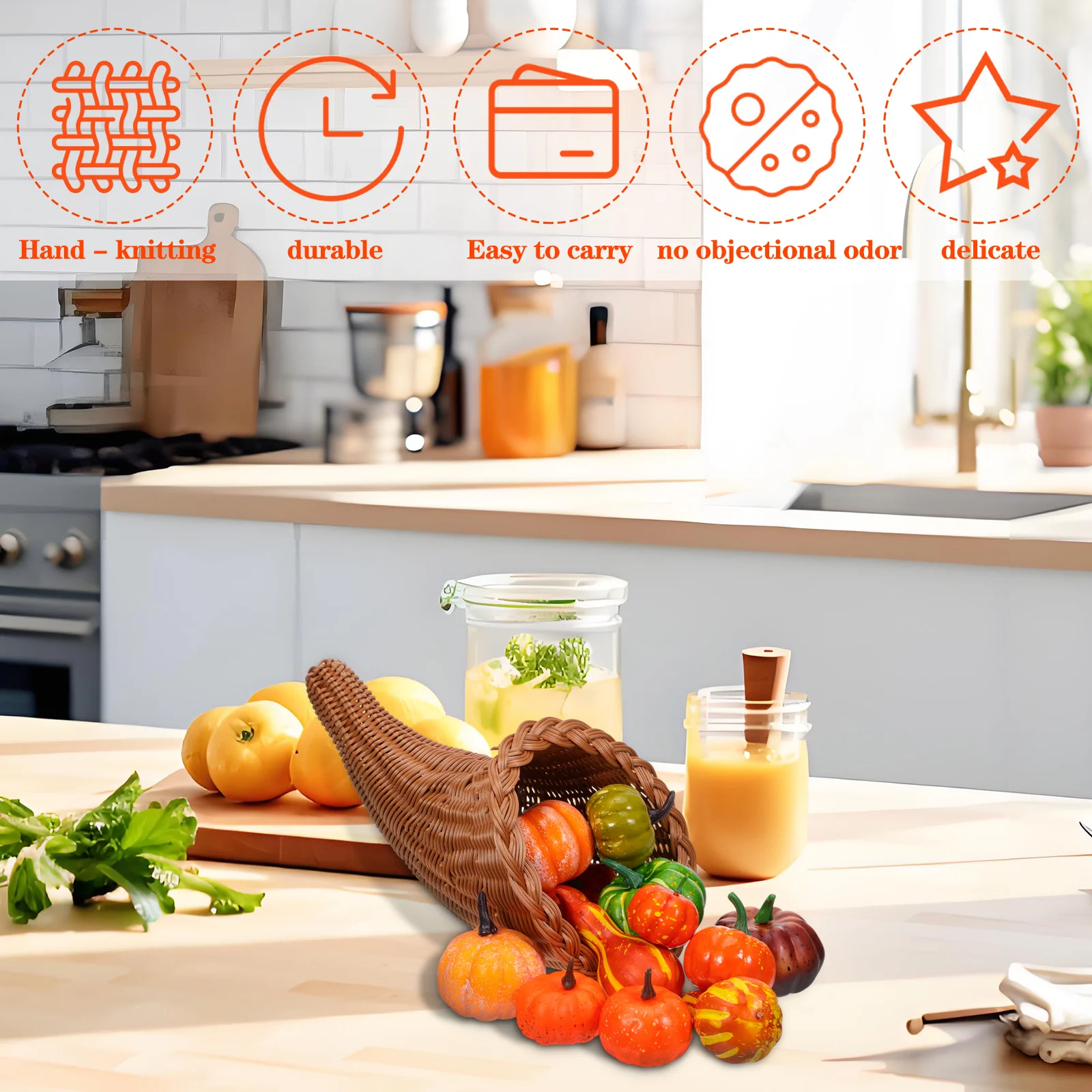 

Woven Fruit Basket Cornucopia Style for Bread Dessert Snacks Storage and Decoration Home Decor Cornucopia Basket