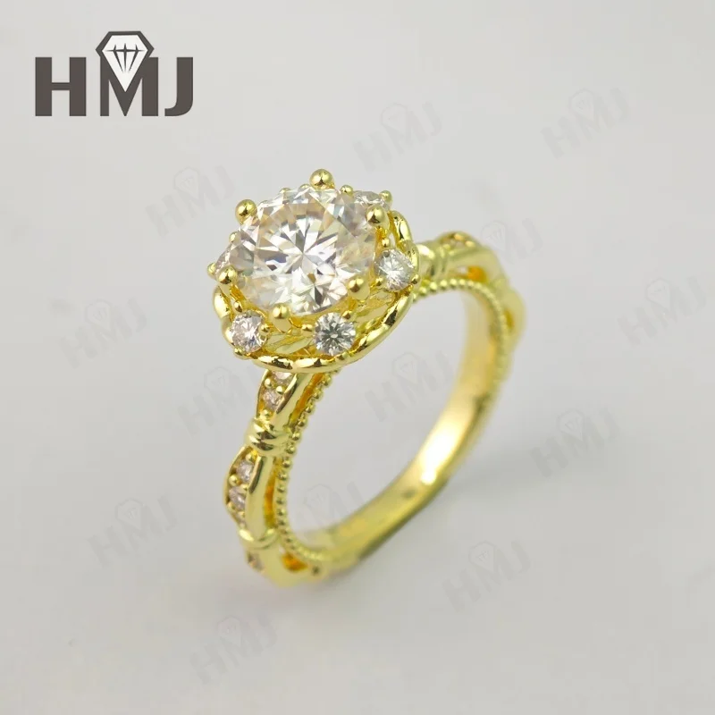 Wedding Ring Moissanite Round 1.5CT 925 Sterling Silver D Color Prong Set Vintage Charm High Quality Gift Fine Jewelry Wholesale