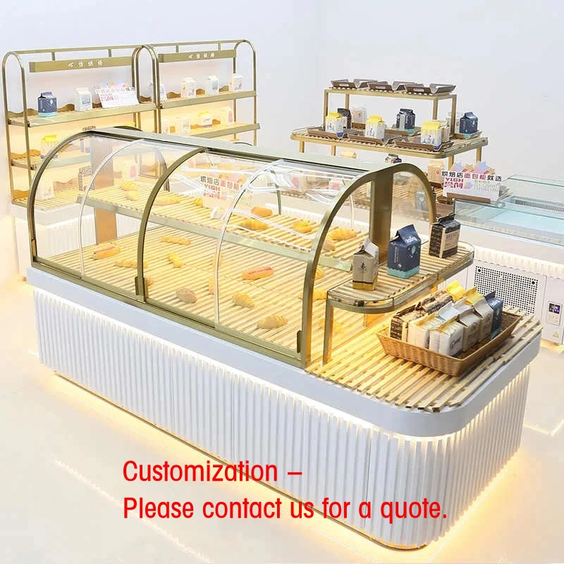 

custom.Commercial Heavy Duty Bakery Display Stand LED Lighting Glass Back Customizable Dimensions Supermarkets