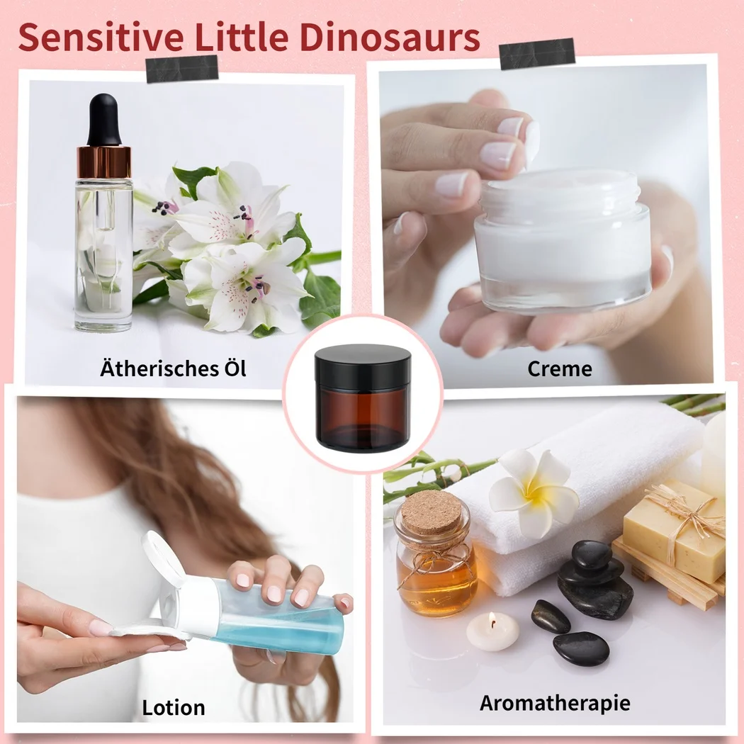 10Pcs Amber Glass Jars Straight Sided Cosmetic Jars Empty Cosmetic Containers For Cosmetic Cream Lotion 60ml Face Cream Bottles