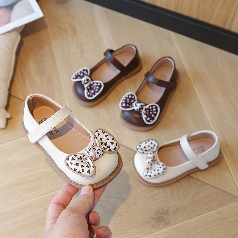 

Girls PU Leather Mary Jane Shoes Princess Pearl Bowtie Dress Flats for Toddler Girls Child Cute Soft Floral Casual Shoe 21-30