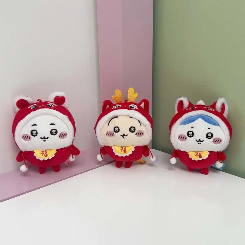

Chinese New Year Lion Dance Plush Keychain Cute Usagi Jiikawa in Red Lion Costume with Fu Character Kawaii Anime Bag Charm