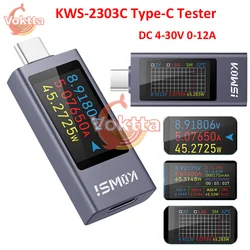 KWS-2303C Type-C Tester DC Voltmeter Ammeter DC 4-30V 0-12A Current and Voltage Test Monitor Power Meter Battery Capacity Tester