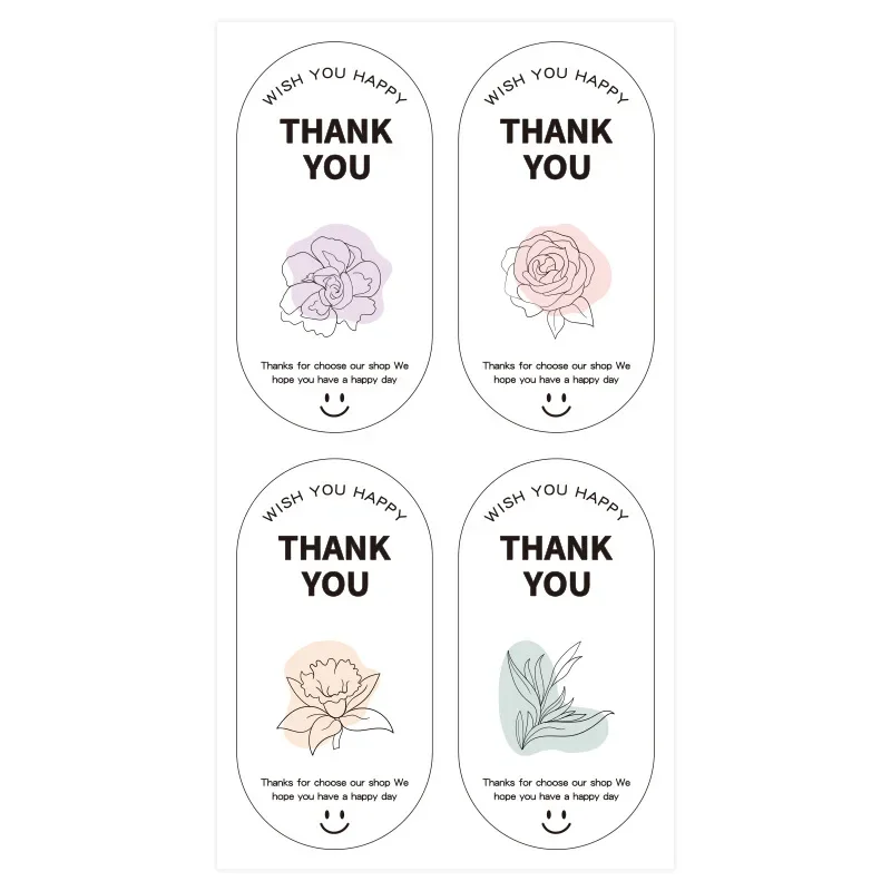 Cute Flower Thank You Stickers for Small Business Baking Dessert Packaging Gift Sealing Decoration Labels Stationery 100Pcs/pack