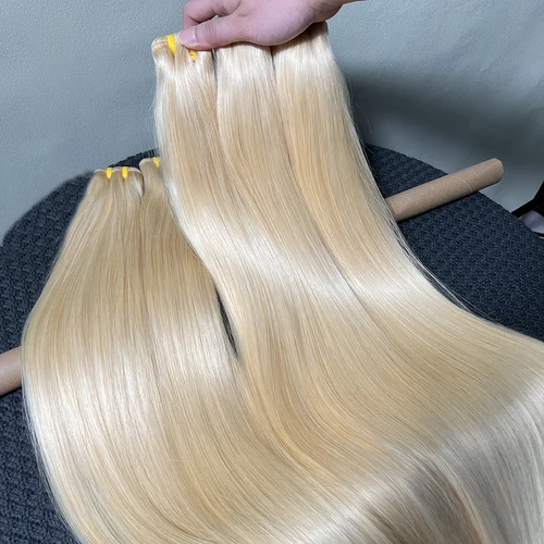 Imagen 2 del producto # Extensiones de cabello humano liso de colores 613, Rubio, 1/2/3/4 Uds., doble trama, 100% extensiones de cabello humano virgen crudo vietnamita