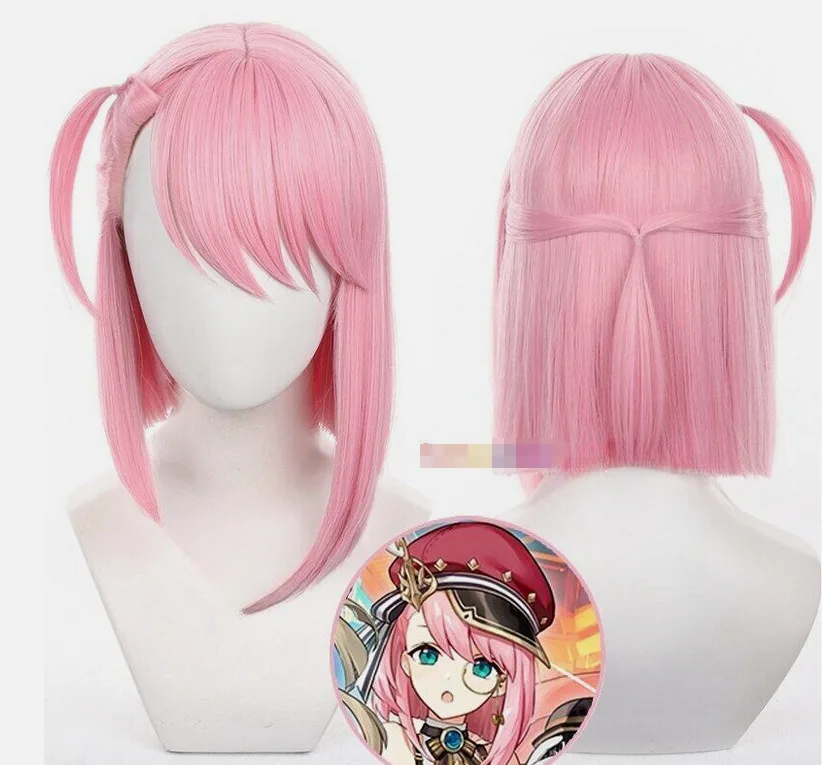 Genshin Impact Charlotte Cosplay peluca 30cm mujeres cortas pelucas rosas resistentes al calor