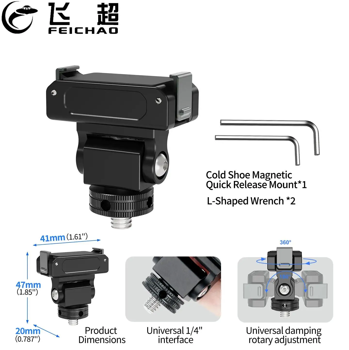 

CNC Aluminum Magnetic Quick Release Mount with 1/4 Screw 180° Tilt 360° Rotation for DJI Action 6 Osmo Nano Camera Accessories