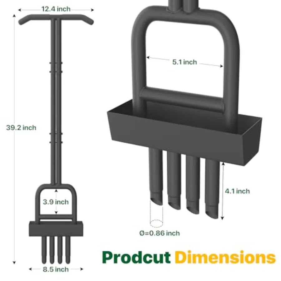 Ferramenta manual para gramado, aerador de núcleo de 39 polegadas com 4 linhas para manutenção de grama e quintal, aerador de plugue manual resistente com núcleo embutido