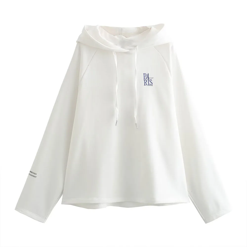 

WOMAN 2026 summer new fashionable casual raglan embroidered hooded sweatshirt retro versatile women's top Mujer chic top