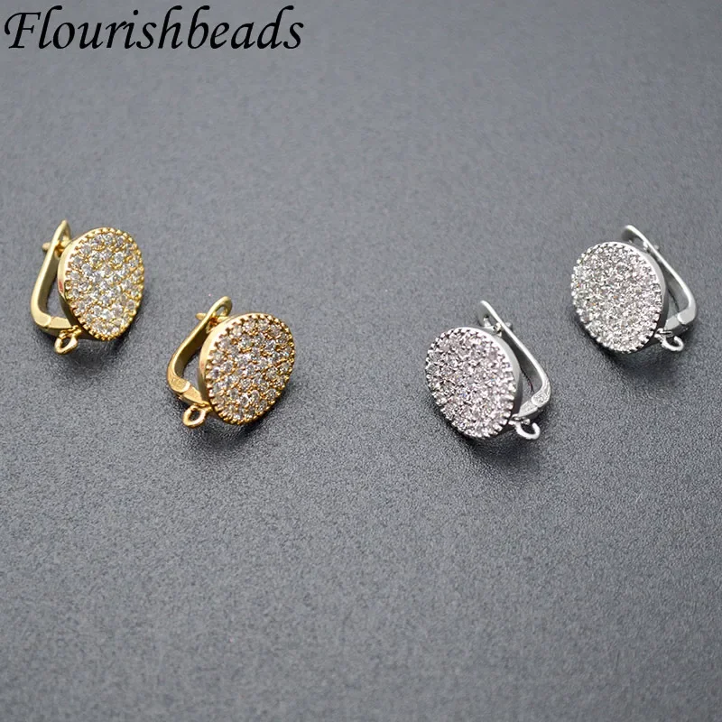 10pc Round Coin Shape Metal Earring Hooks Paved Zircon Beads Earwire Jewelry Findings for Women DIY Fashion Earrings