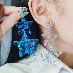 New Colorful Star Earstuds Earrings Triple Five Point Star Spliced Acrylic Bohemian Hawaiian Style Shiny Earrings Decorative