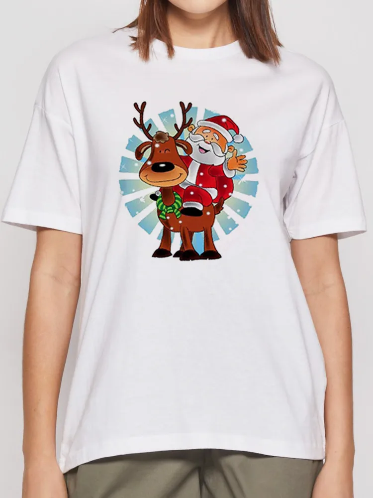 

Holiday 90S Women Tees Santa Elk Funny Print Girl 2022 Merry Christmas Vacation New Year O-Neck Cute Cartoon Top T Shirt