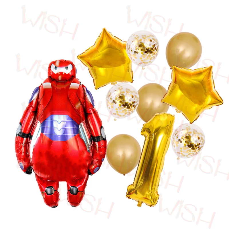 Cartoon Big Hero 6 Birthday Party Decoration Home Golden Aluminum Film Number Balloon Baymax Boy Gift Baby Shower Supplies