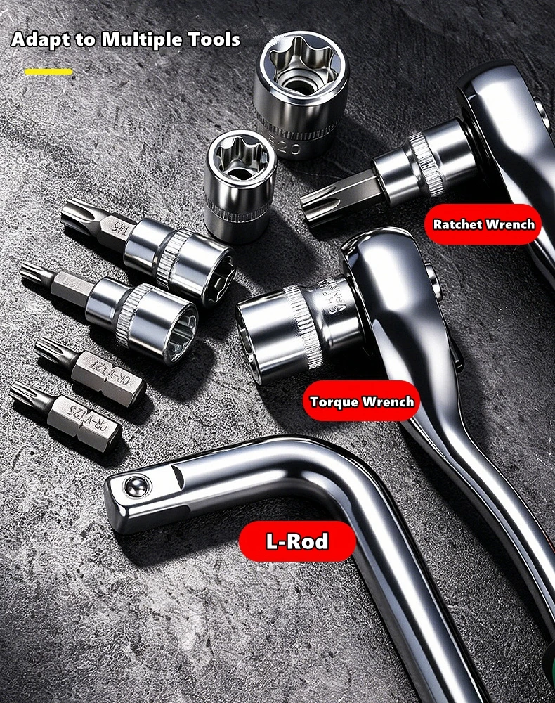 Professional 34 Pieces Drive Torx Bit Socket and E-Torx (Star) Socket Set,CR-V & S2 Steel, E4-E20, T10-T60, Tamper Proof T10-T55 view 6