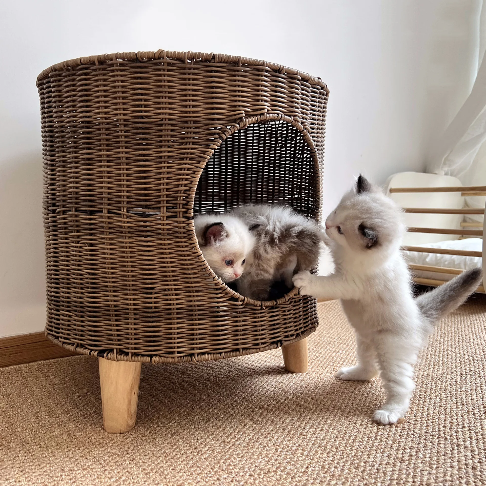 

Rattan Woven Pet Supplies Cat Kennel Dog Kennel Three Legs Breathable Four Seasons General Pet Supplies Cama Para Gato