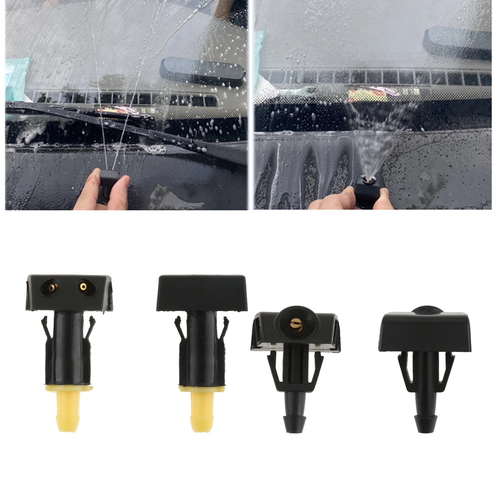 2Pcs Auto Car Front Windshield Washer Wiper Water Spray Nozzle 2 Or 1 Brass Hole Column-Spray Fan-Spray for Nissan TIIDA SYLPHY