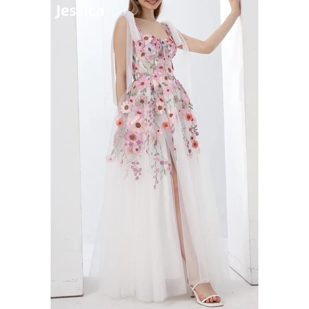 Jessica Sweetheart Pink Prom Dresses Embroidered 3D Floral Fairy Evening Dresses Princess Coming-of-age Ceremony Party Dress