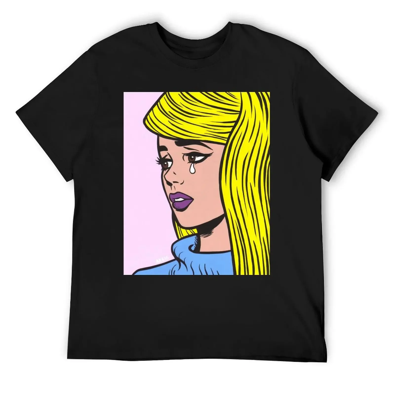 

Blonde Turtleneck Crying Comic Girl T-Shirt funny costumes anime clothes anime shirt plain t shirts men