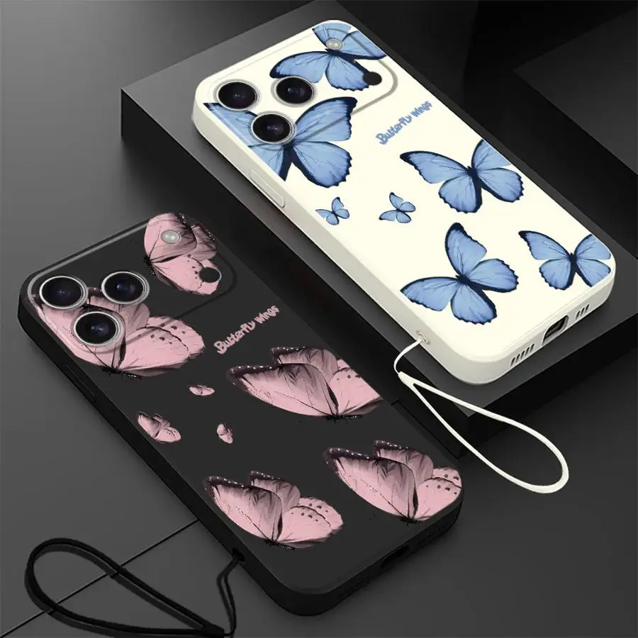 Apple iPhone 16 14 15 Plus XS 11 12 13 Pro Max 16e 17 Air XR 7 8用スマホケース ソフトカバー 赤 青 蝶